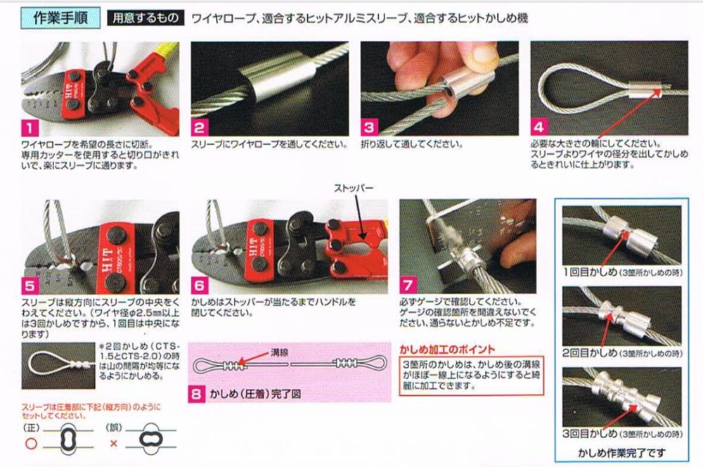 日本初の HIT アルミスリーブ 1.5mm スリーブ クランプ管 圧着 カシメ 荷役 ワイヤーロープ 固定 軽量 アルミニウム製 ロック止め  ワイヤー スエージャー CTS-1.5 ヒット商亊 東邦工機