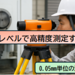 オートレベルで水平を0.05mmの精度で測定・調整をする方法