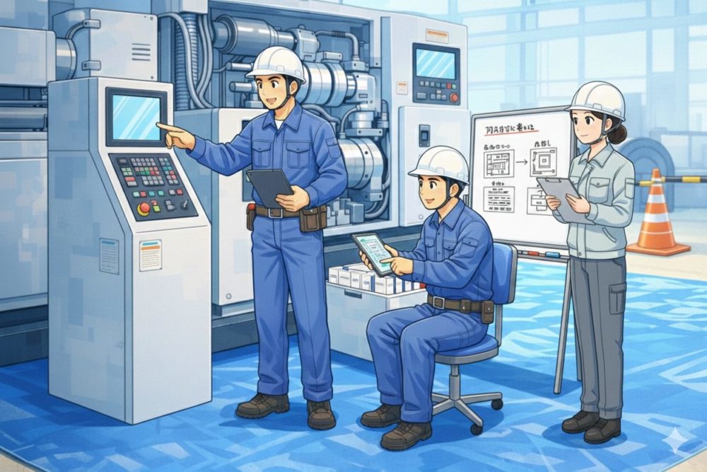 作業の進捗の打合せをしている